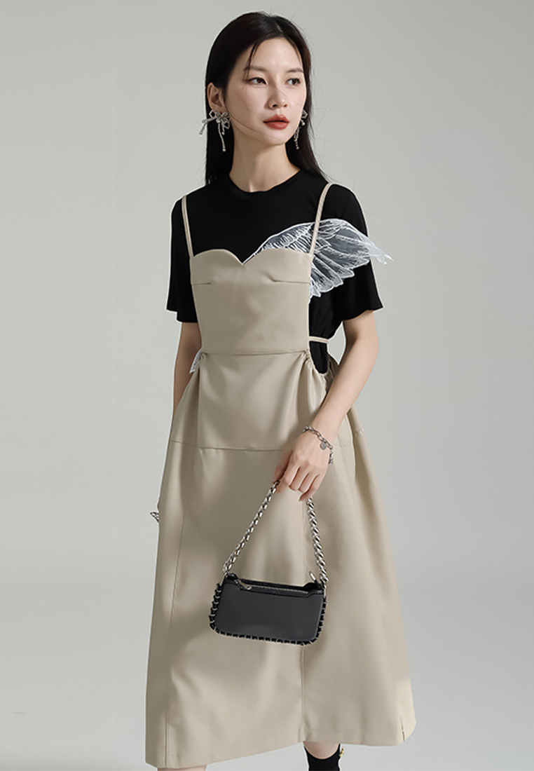 2024 new PU camisole loose three-dimensional dress with waistband CA24030111BK