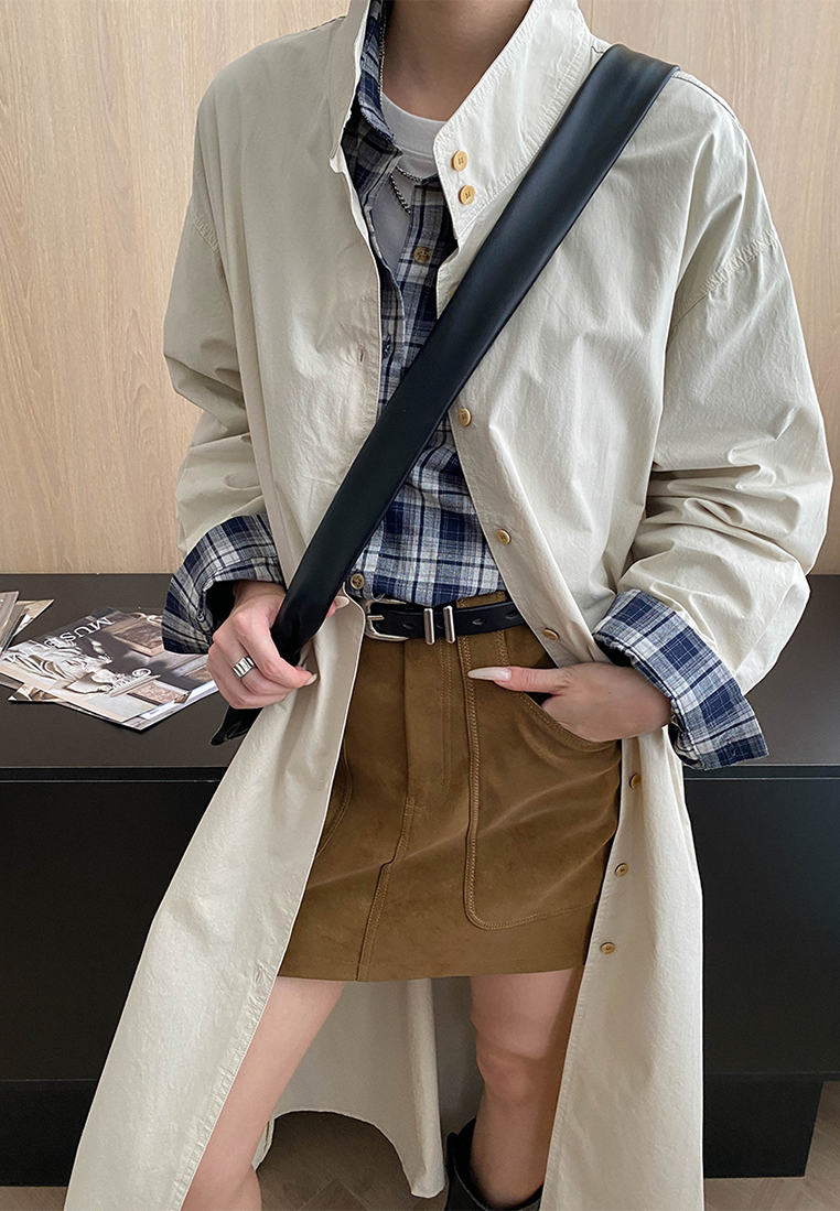 New tie waist long trench coat dress CA25092511BW