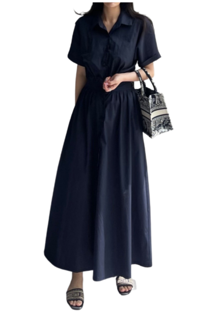 Elegant collar-style single-breasted dress CA25091911BL