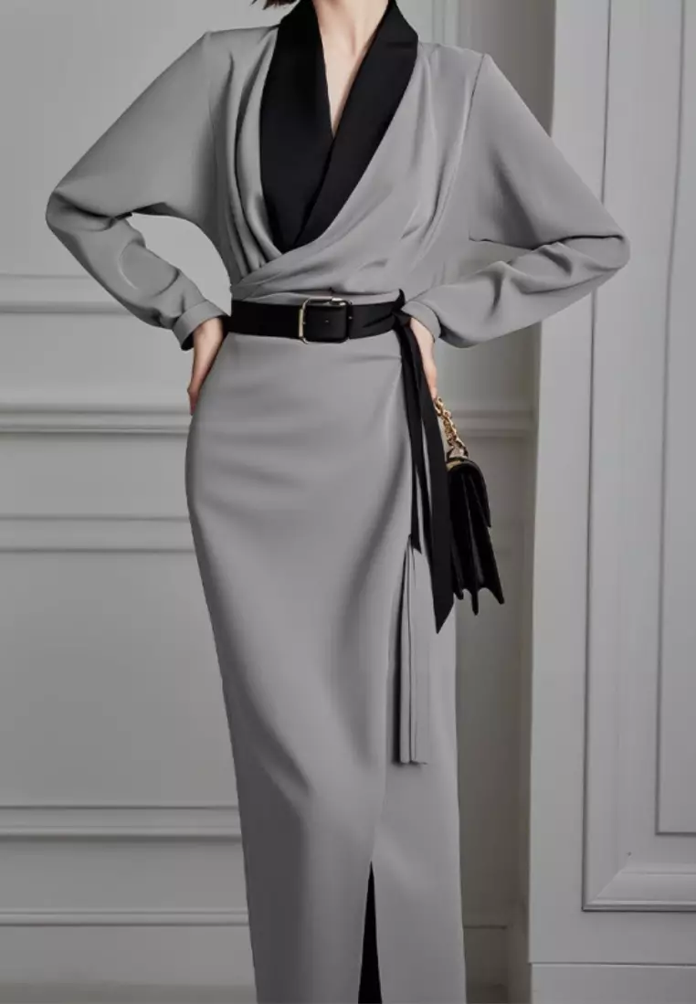 New color matching slim long sleeve dress K102304