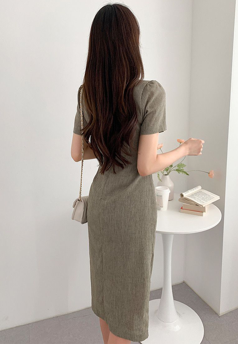 Retro round neck waist bag hip dress CA25032745BK