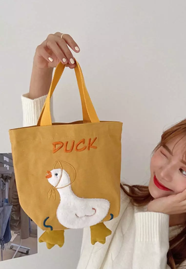 Embroidered Duckling Canvas Handbag A092504YE-sunnydaysweety