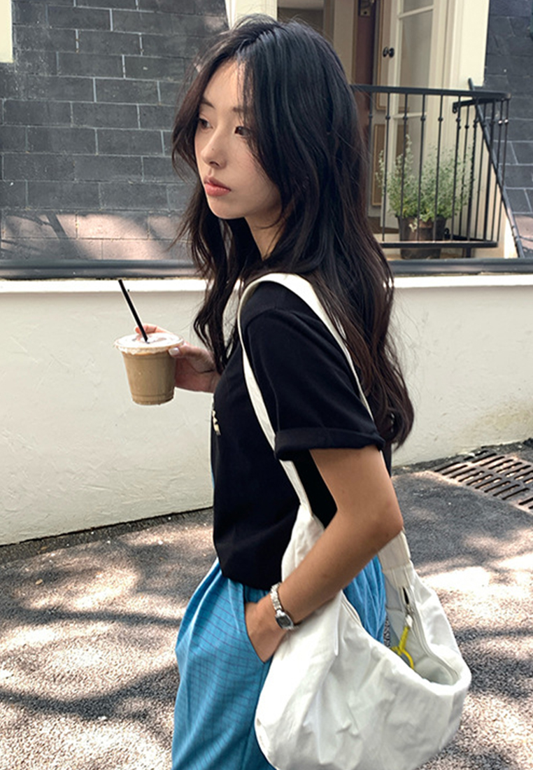 New printed letter loose short sleeved top CA25042918BK