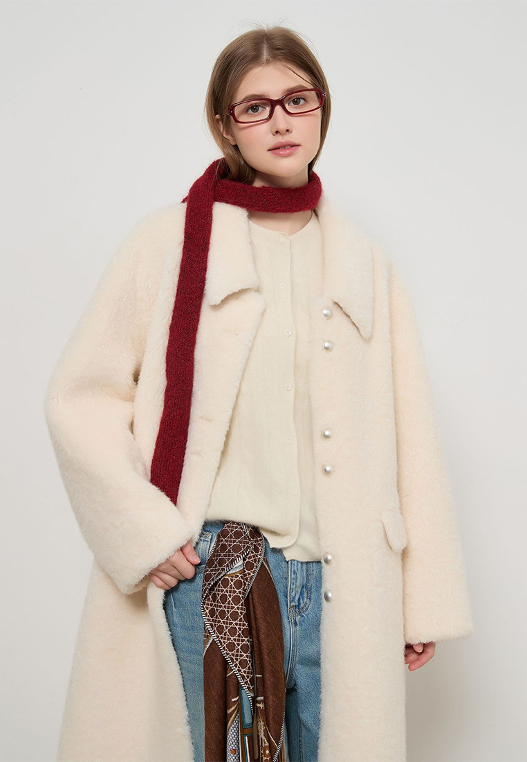 New Lazy-Style Long Shearling Tweed Jacket CA25110712BE