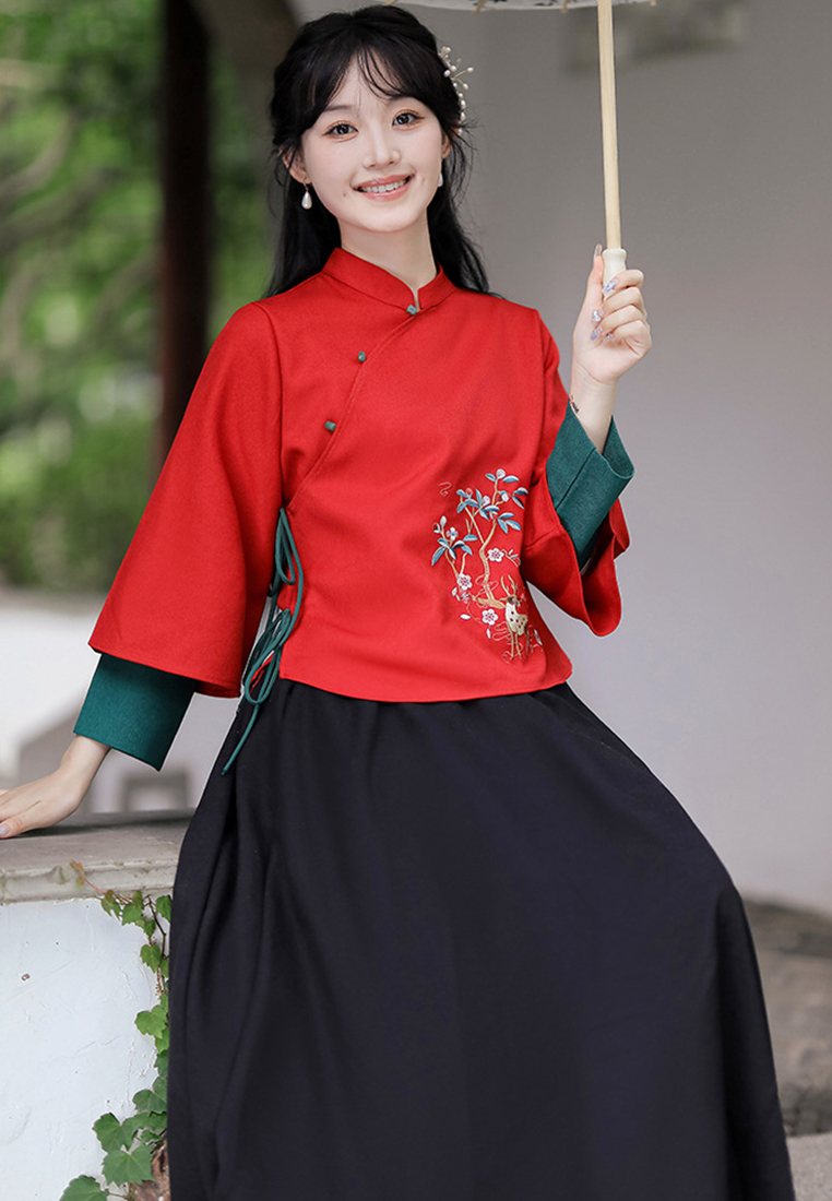 Sweet Girl Chinese Style  Two-Piece Set with Side-buttoned Qipao CA0110112BE