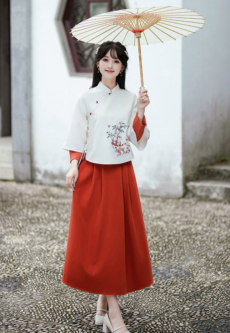 Sweet Girl Chinese Style  Two-Piece Set with Side-buttoned Qipao CA0110112BE