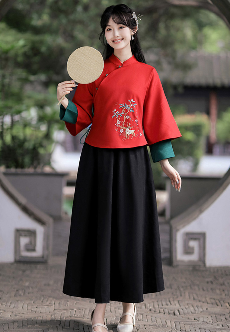 Sweet Girl Chinese Style  Two-Piece Set with Side-buttoned Qipao CA0110112BE