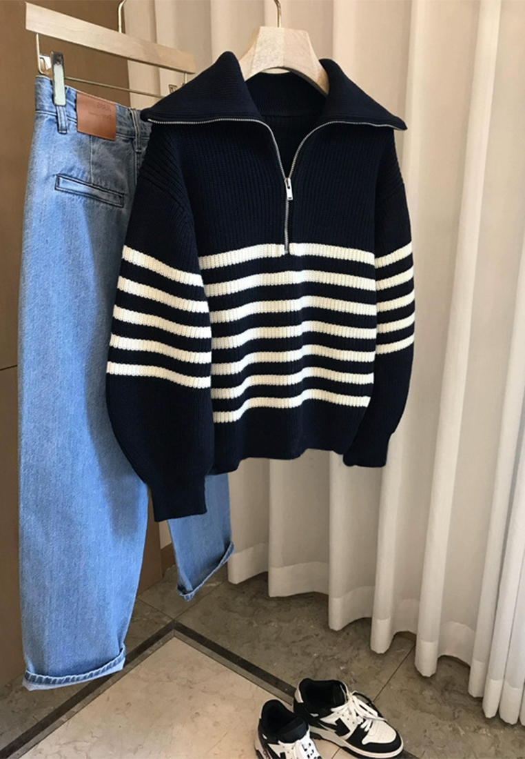 French collar half-zip sweater autumn knit base layer CA110212W