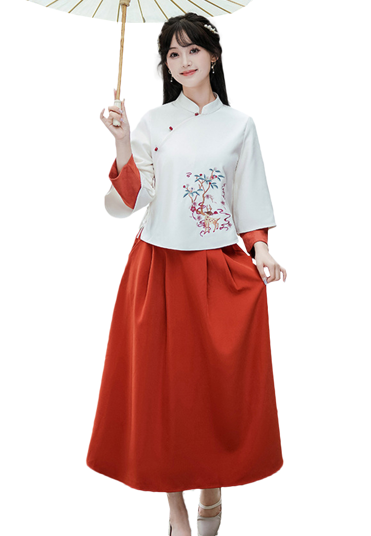 Sweet Girl Chinese Style  Two-Piece Set with Side-buttoned Qipao CA0110112BE