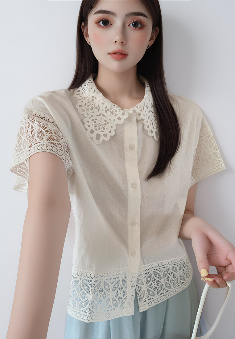 Korean version gentle lace and lace top CA25042912BK