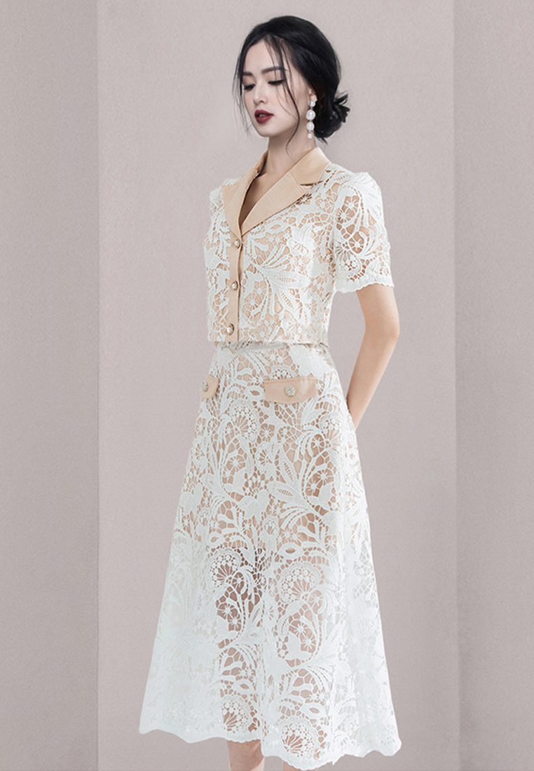 Summer new style suit collar top lace skirt fashion suit CA25060312W