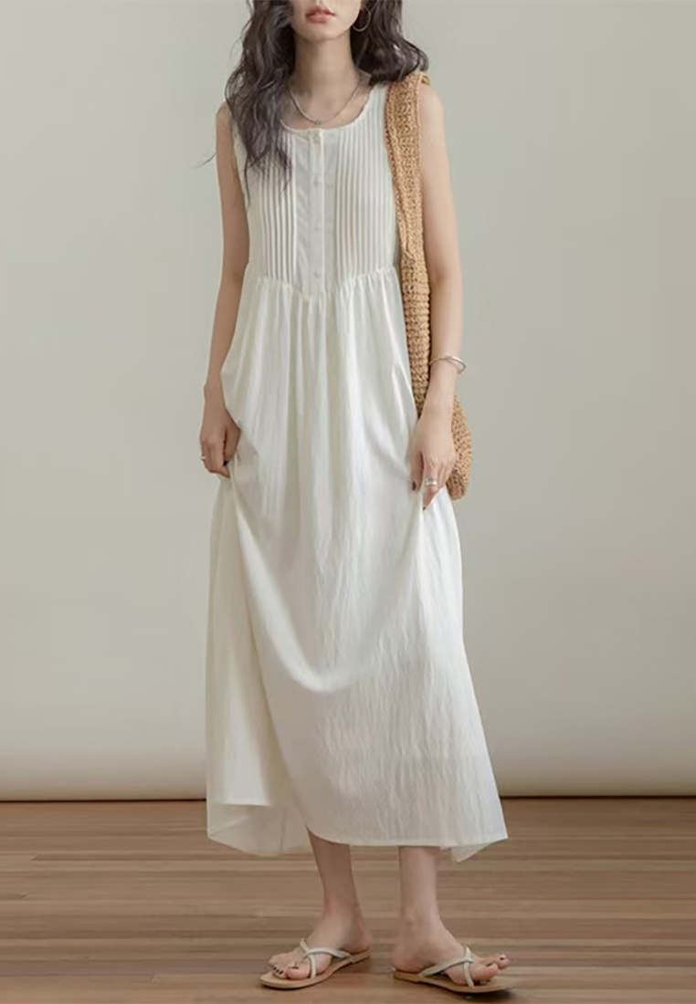 Summer new sleeveless cotton and linen dress CA25070912W