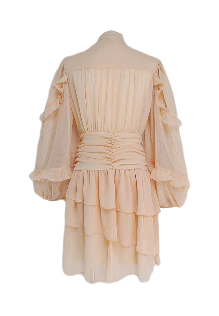 2024 autumn standing collar lotus leaf side length dress CA24081612BE