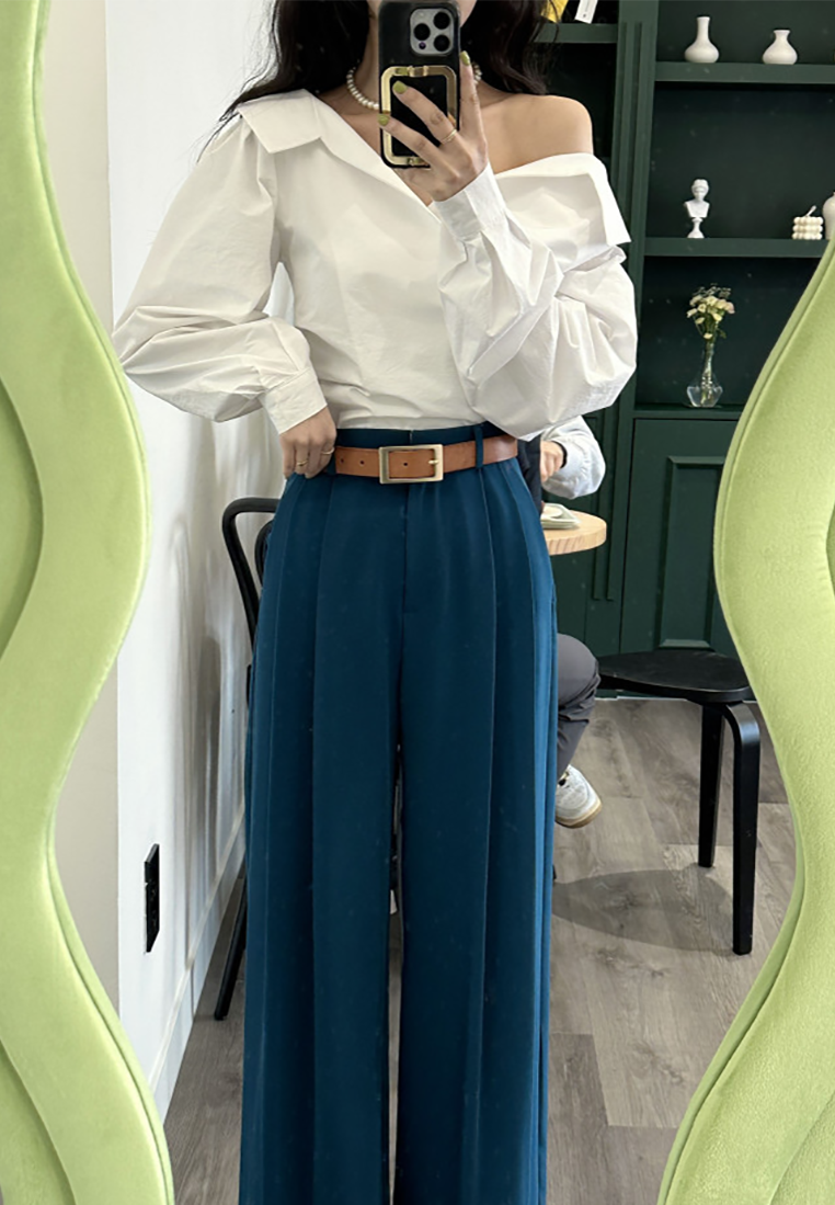 Early Fall Korean Chic Lapel Slanted Waist Shirt CA25090212BL