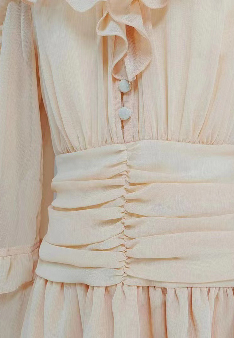 2024 autumn standing collar lotus leaf side length dress CA24081612BE