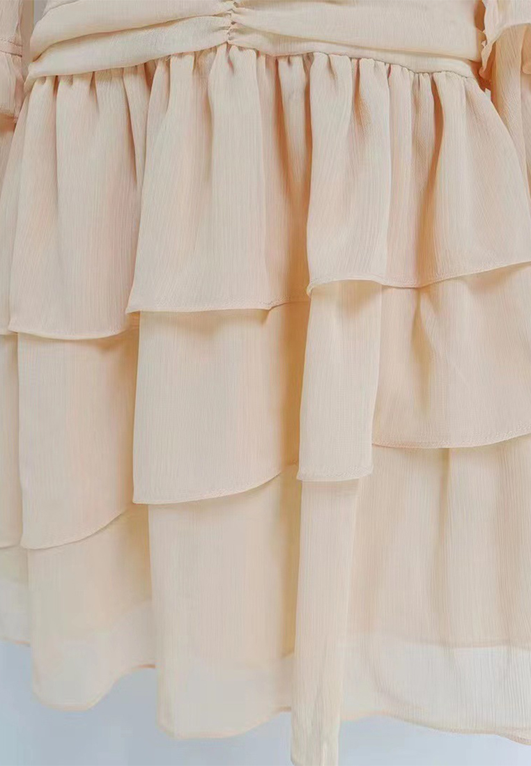 2024 autumn standing collar lotus leaf side length dress CA24081612BE