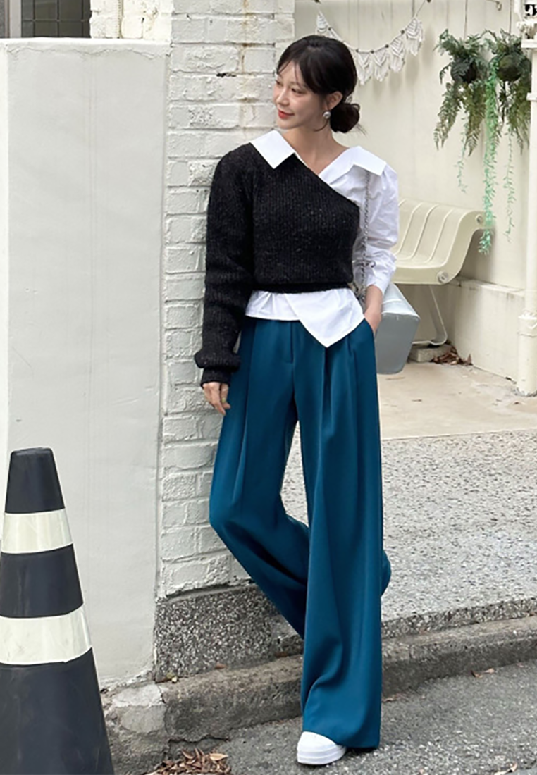 Early Fall Korean Chic Lapel Slanted Waist Shirt CA25090212BL