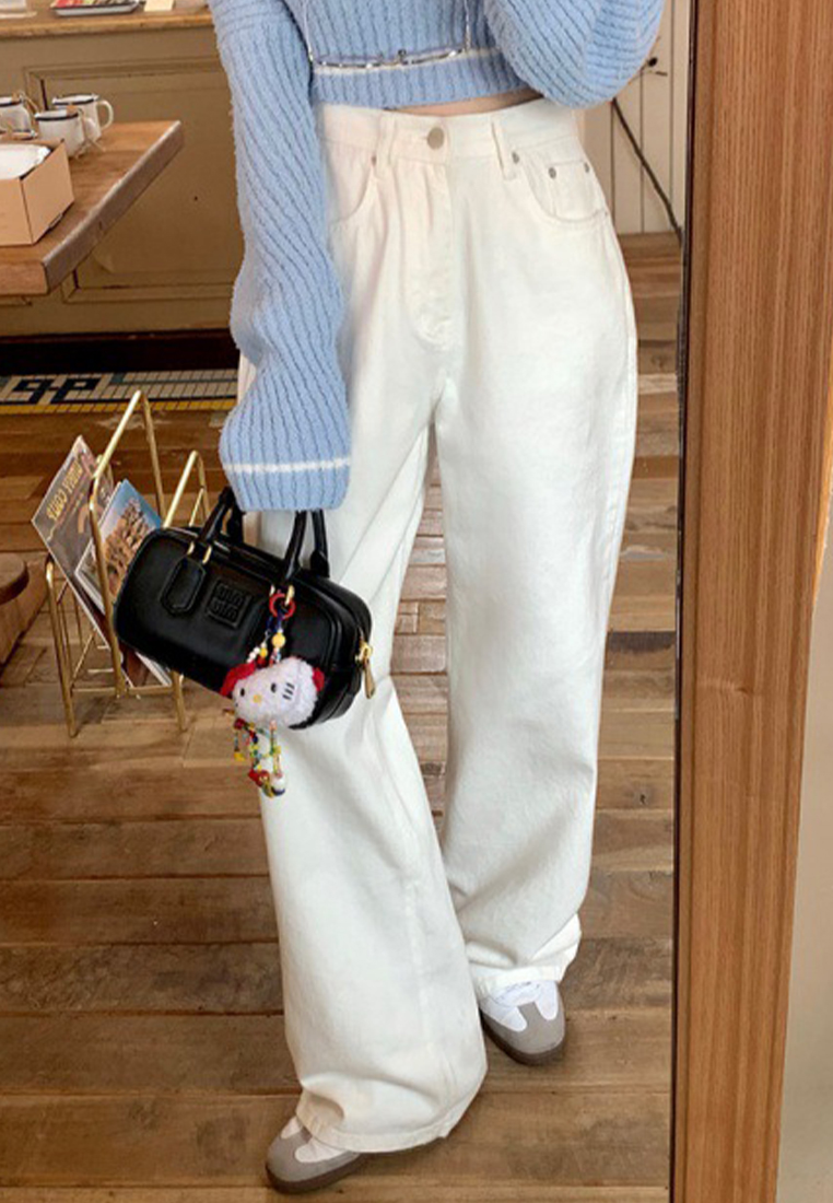2024 New White Fashion Straight Solid Pants CA24041012W