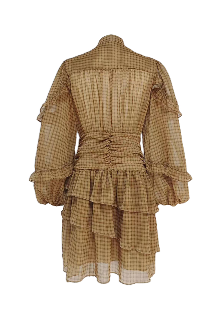 2024 autumn standing collar lotus leaf side length dress CA24081612BE