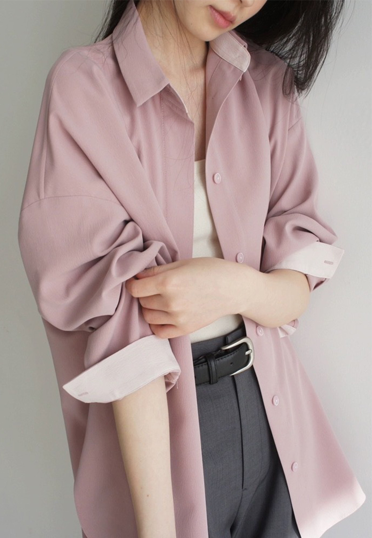 Pink contrasting long sleeved loose shirt CA24111212PI