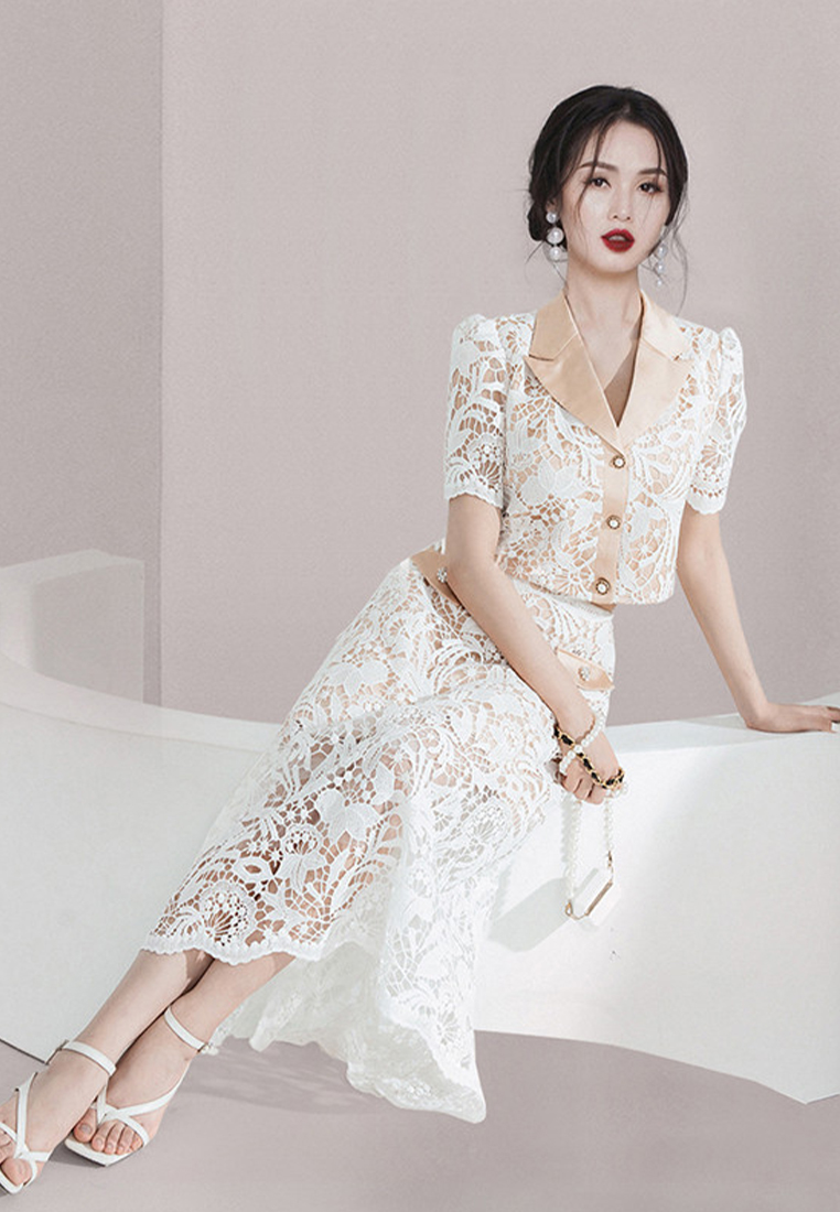 Summer new style suit collar top lace skirt fashion suit CA25060312W