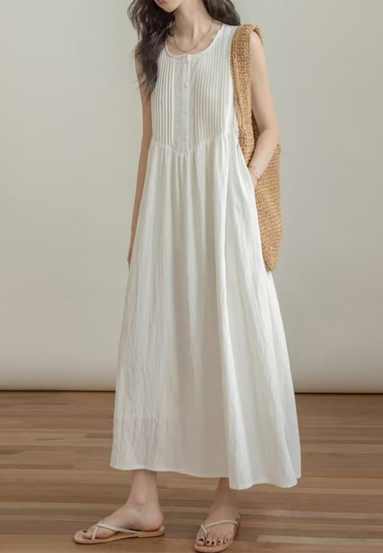 Summer new sleeveless cotton and linen dress CA25070912W