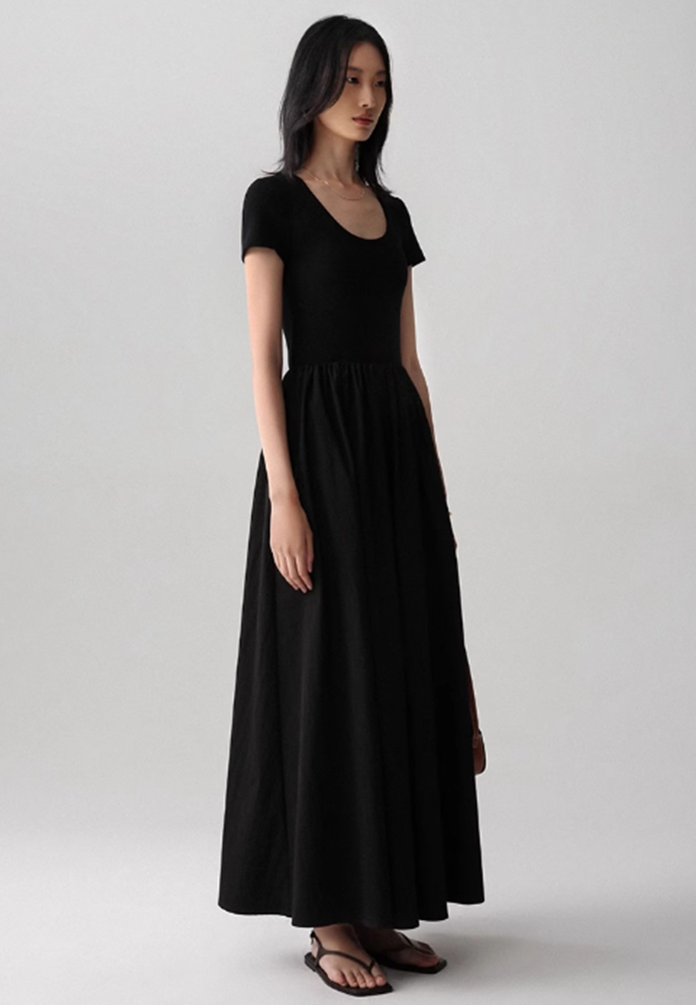 Knitted patchwork slim short-sleeved dress CA25061712BK