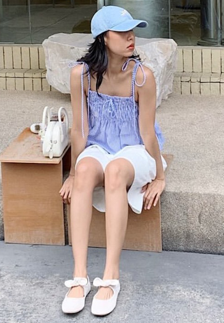 Summer solid color loose lace top CA25070912BL