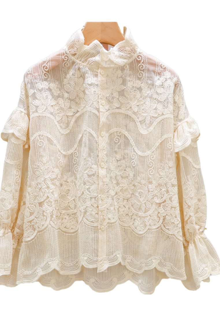 New Chinese style sun protection lace stand collar lace embroidery shirt CA25100912BK
