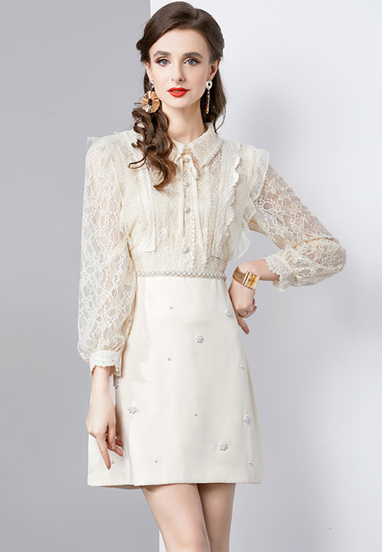 Temperament New Stand Neck with Diamond Studded Embroidery Dress CA100512