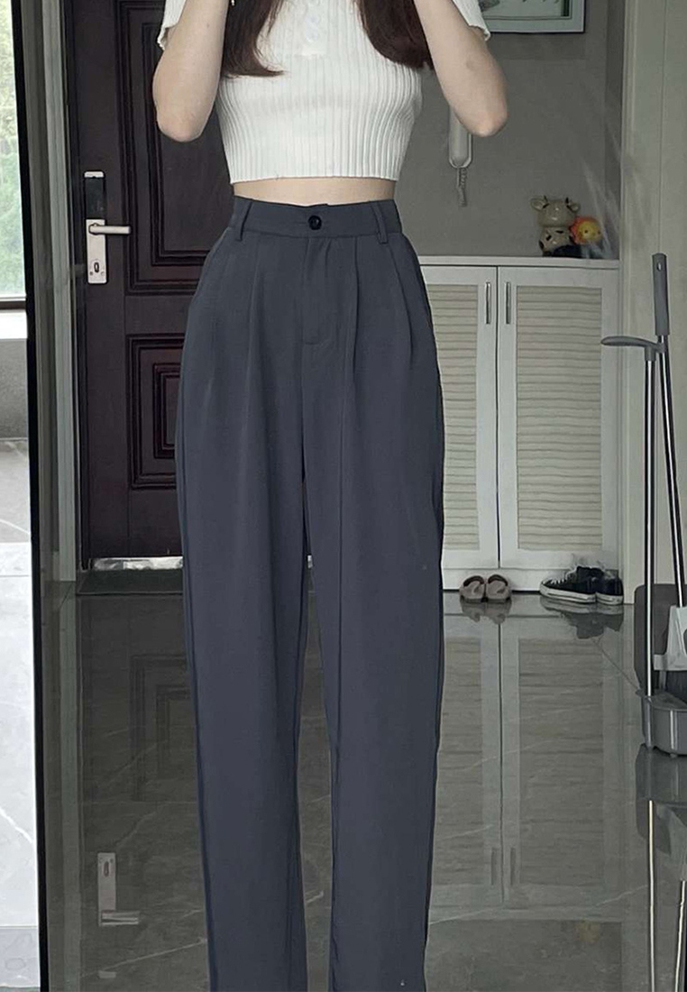2024 New High Waist Suit Pants Loose and Casual Straight Leg Pants CA24031912GY