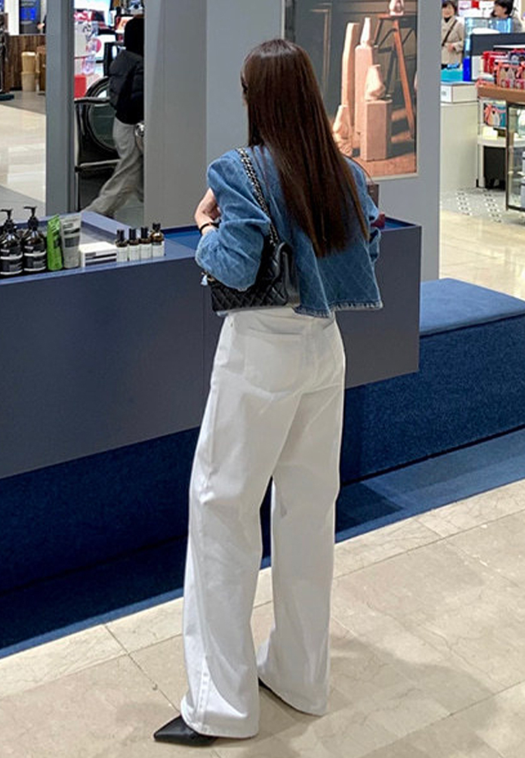 2024 New White Fashion Straight Solid Pants CA24041012W