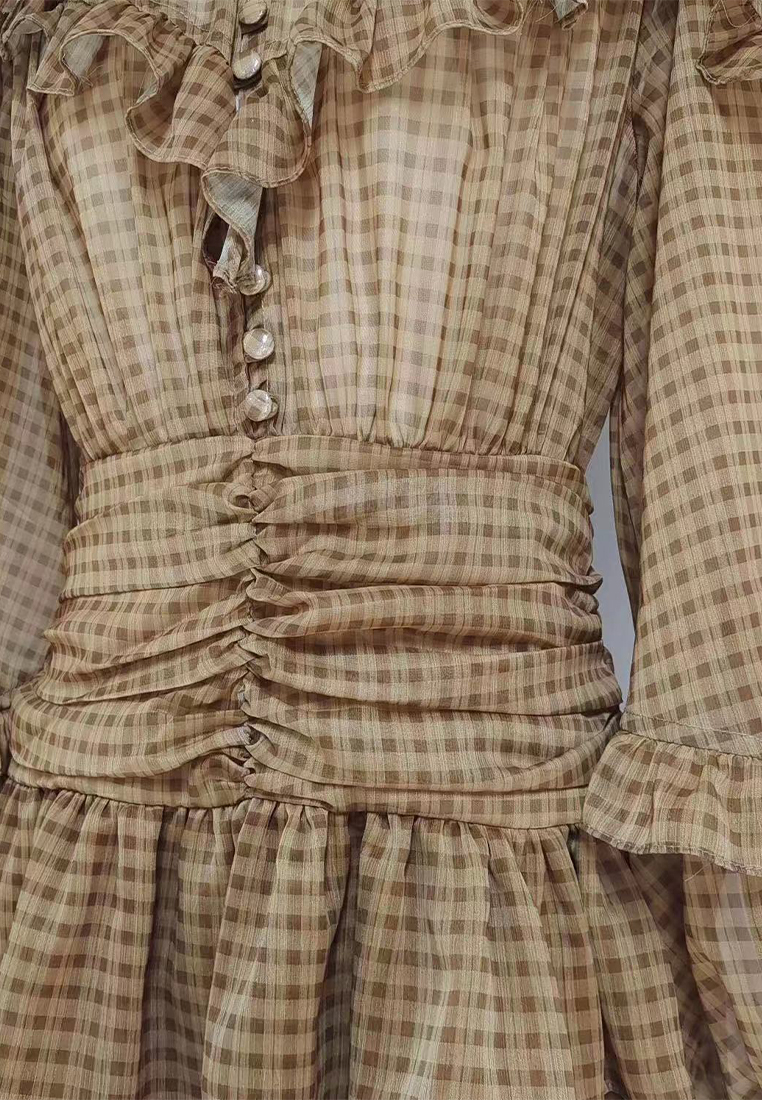 2024 autumn standing collar lotus leaf side length dress CA24081612BE