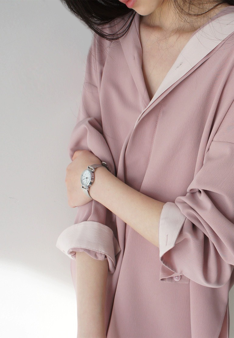 Pink contrasting long sleeved loose shirt CA24111212PI