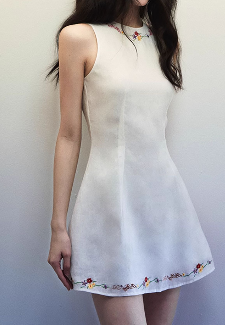 Spring and Summer White Linen Embroidered Vest Dress CA25032712W
