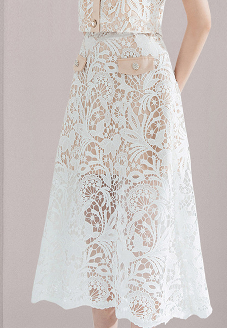 Summer new style suit collar top lace skirt fashion suit CA25060312W