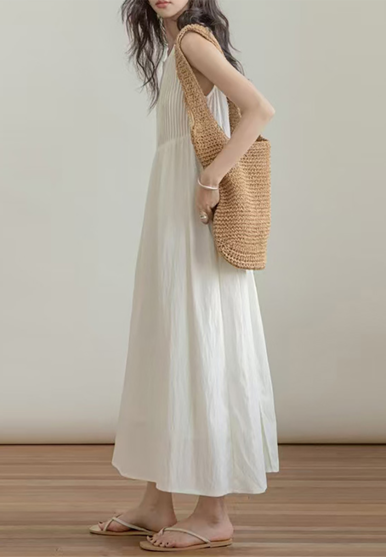 Summer new sleeveless cotton and linen dress CA25070912W