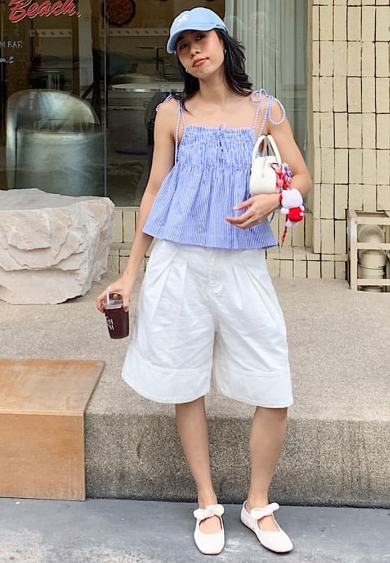 Summer solid color loose lace top CA25070912BL