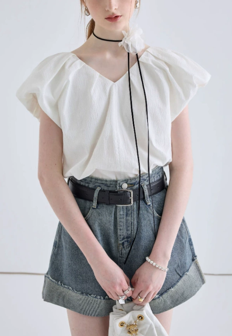 French style bubble sleeve short sleeved shirt CA25031912W