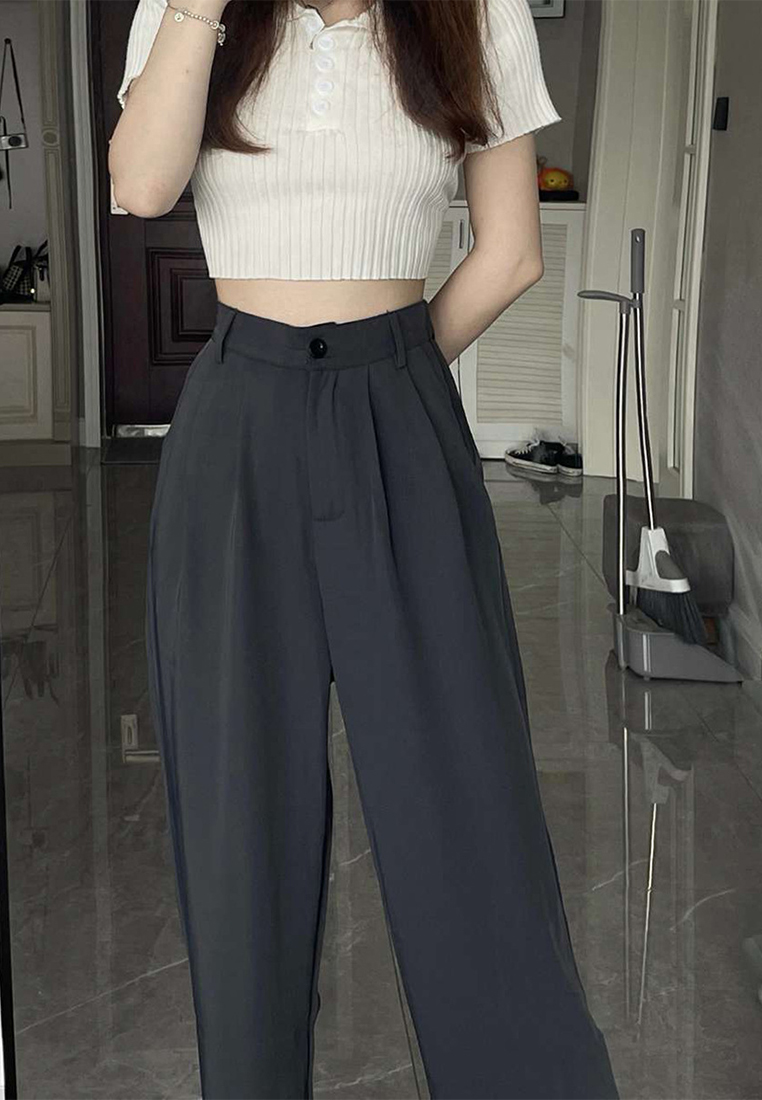 2024 New High Waist Suit Pants Loose and Casual Straight Leg Pants CA24031912GY