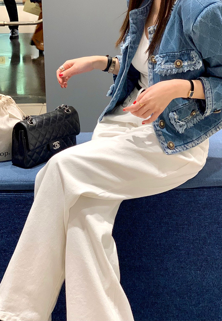 2024 New White Fashion Straight Solid Pants CA24041012W