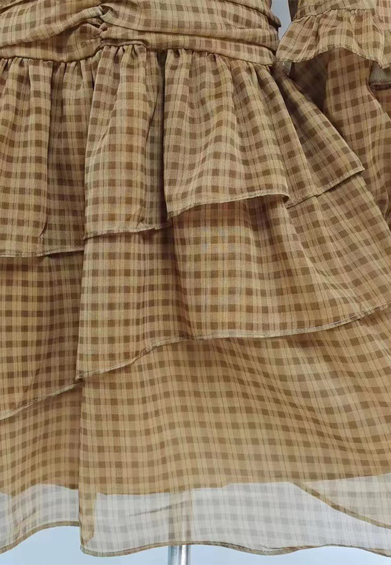 2024 autumn standing collar lotus leaf side length dress CA24081612BE