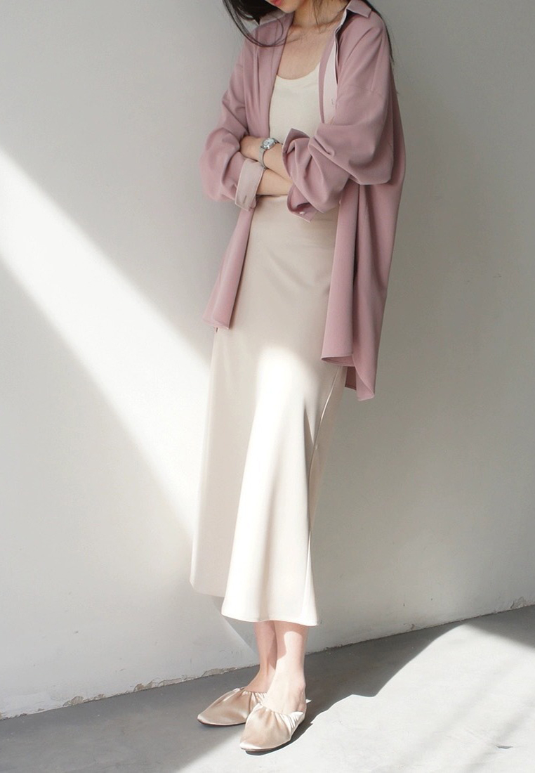 Pink contrasting long sleeved loose shirt CA24111212PI