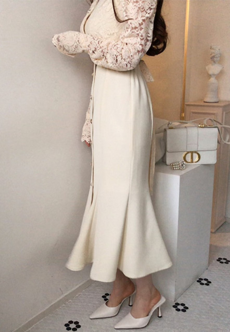 Lace single breasted waist cinching dress CA241128112BE