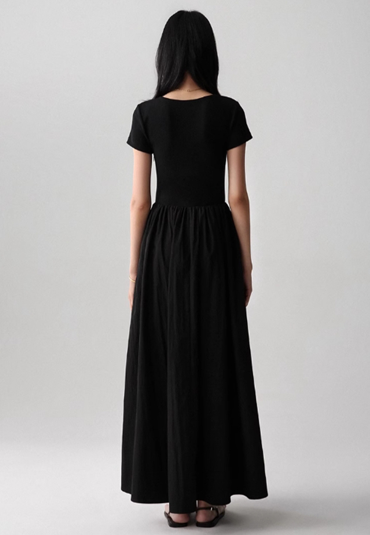 Knitted patchwork slim short-sleeved dress CA25061712BK