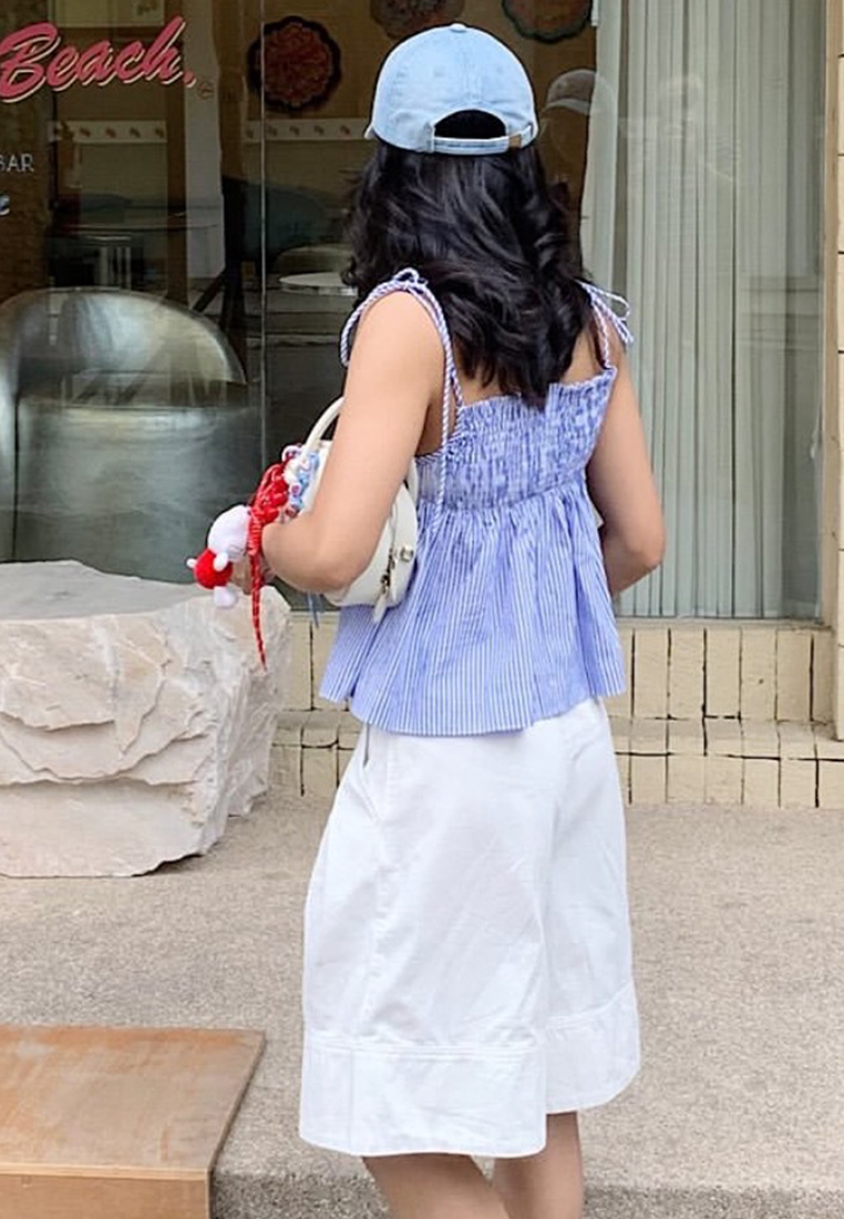 Summer solid color loose lace top CA25070912BL