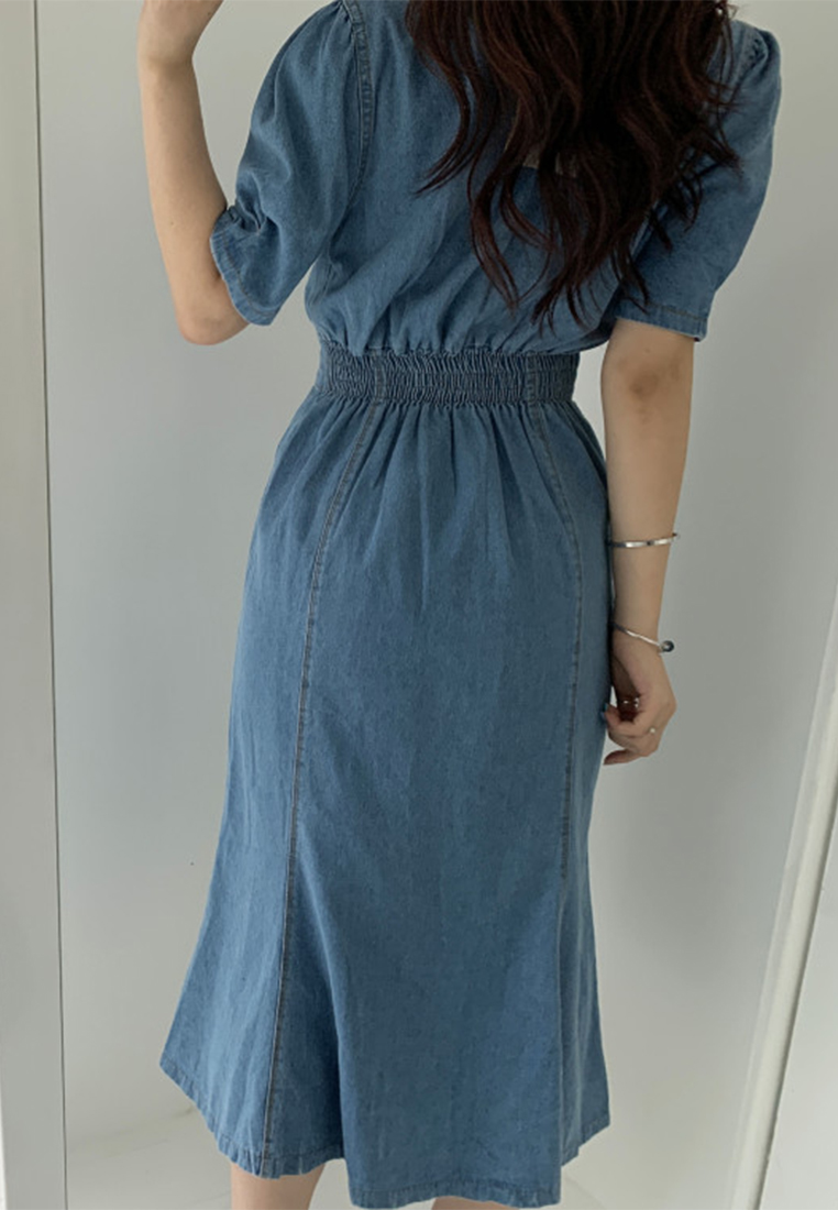 Retro style single breasted slim fit dress CA25032712BL