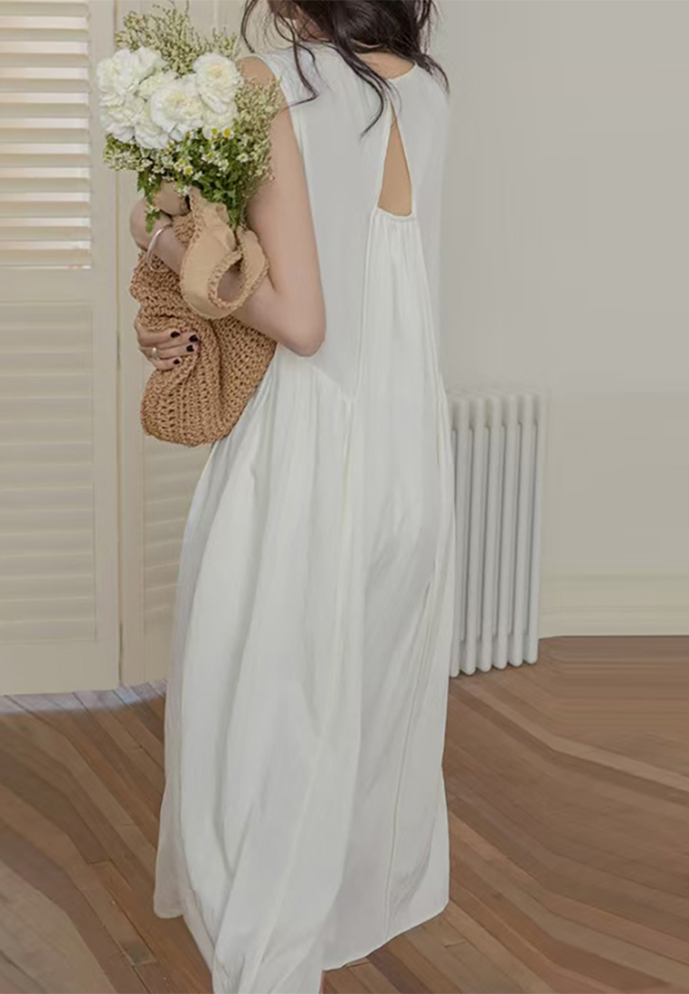 Summer new sleeveless cotton and linen dress CA25070912W