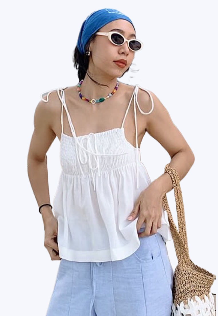 Summer solid color loose lace top CA25070912BL