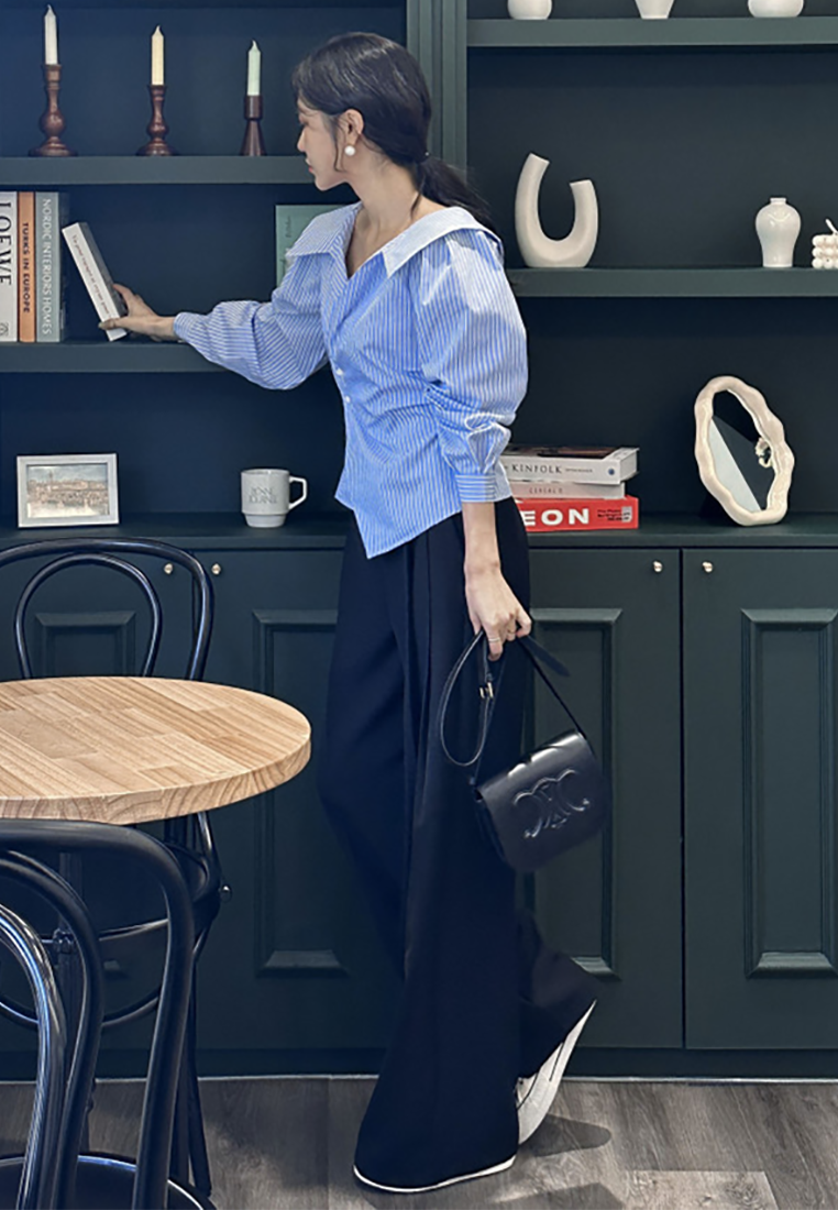 Early Fall Korean Chic Lapel Slanted Waist Shirt CA25090212BL